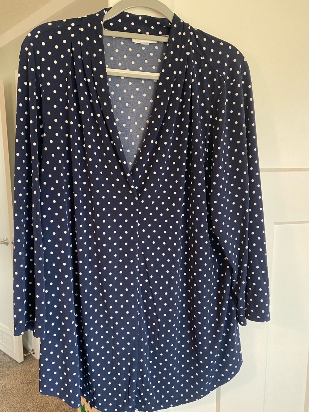 Charter Club Women’s Navy Blue Polka Dot V-Neck Top Size 3X